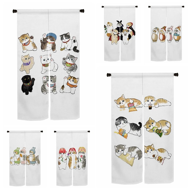 

Cute Cartoon Cat Noren Door Curtains Adorable Pet Pattern Linen Doorway Curtain Home Decor Kitchen Entrance Hanging Half Curtain