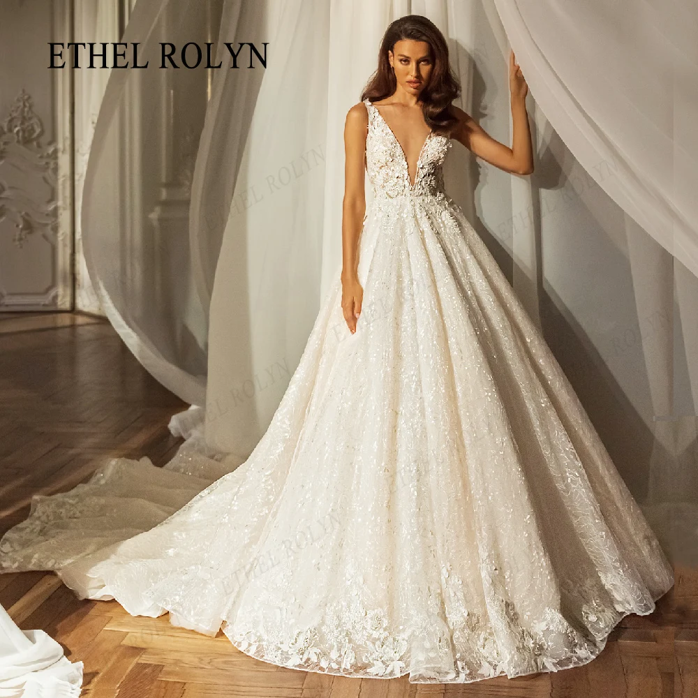 ETHEL ROLYN Princess Wedding Dress For Women 2024 V-line Invisible Neckline Beading Appliques Spaghetti Straps Vestidos De Novia