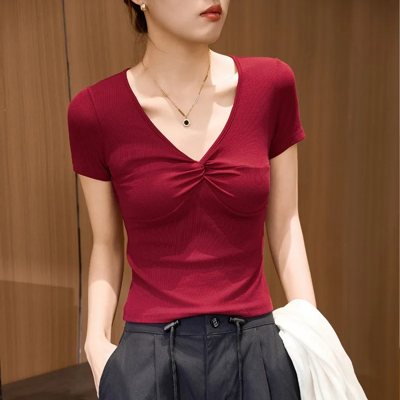 

Summer T-shirt short sleeved women's high waist short cut slimming top