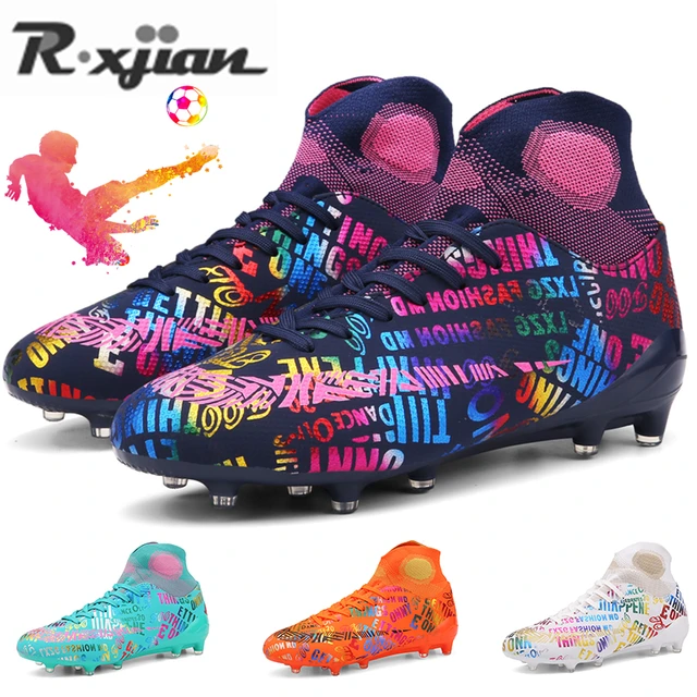 2023 High Ankle Soccer Shoes Men Breathable Outdoor High top Football Boots Turf Soccer Cleats Kids AG Women Football Shoes AliExpress