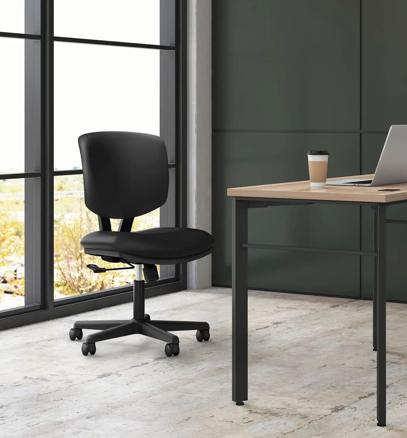 Armless Office Desk Computer Chair, Ergonomic Swivel Workstation Task Chair, Rolling Study Seating For Home Workspace, Modern Style, Black, 1 Piece