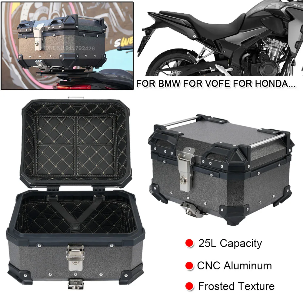 

25L Aluminum Frosted Top Case For BMW R1250GS R1200GS F850GS For Honda XADV750 For TRK702X For VOGE Rear Luggage Box Suitcases