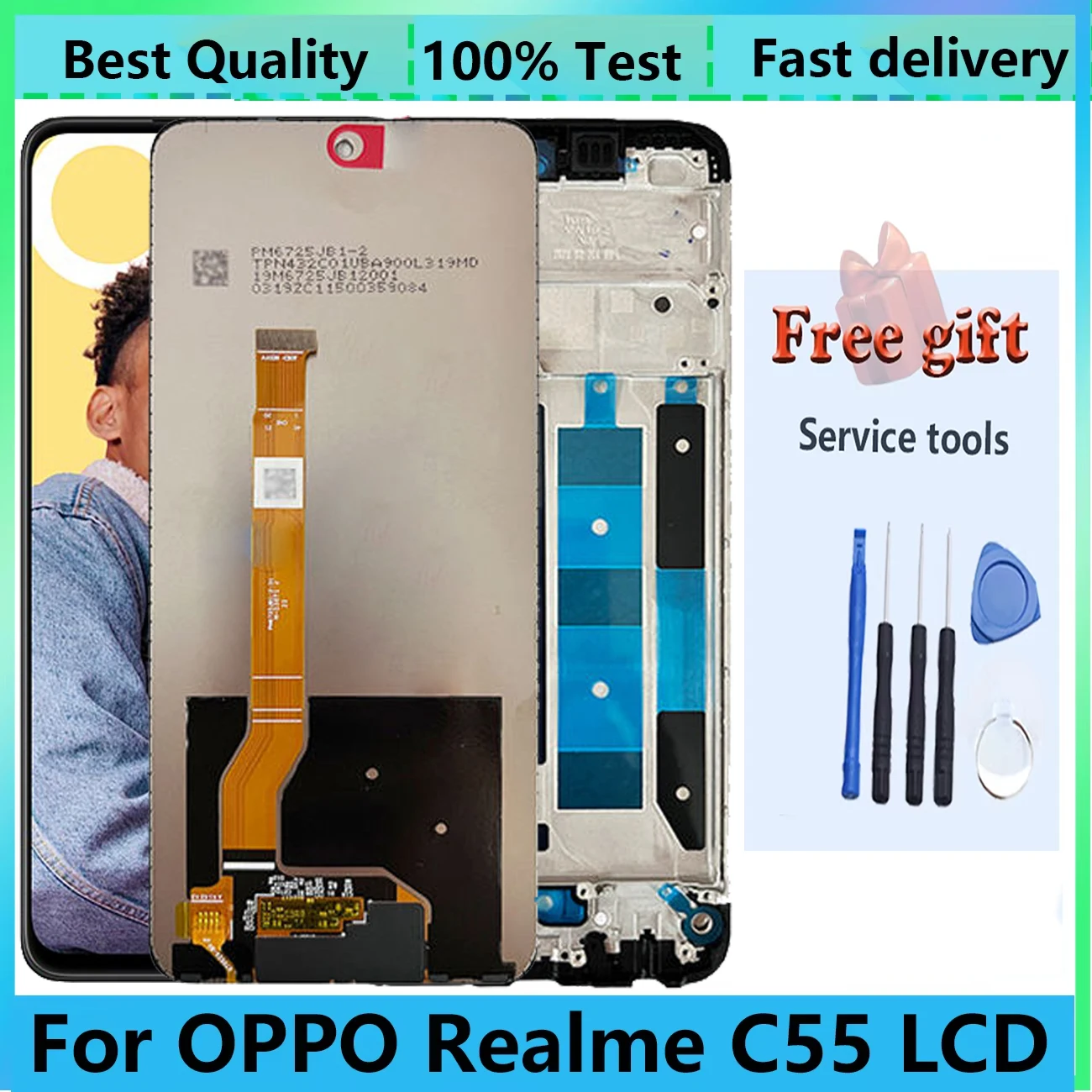 Schermo LCD Per Realme C55 2023 – Sostituzione Completa Con Telaio Nero E Kit Riparazione, Display HD E Touch Sensibile