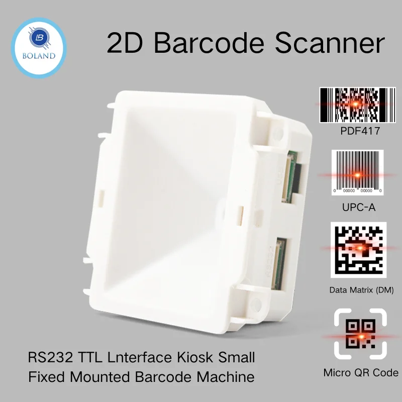 Escáner de código de barras QR, quiosco de interfaz TTL, máquina de código de barras montada fija pequeña, colector de datos 2D para gestión de inventario USB RS232