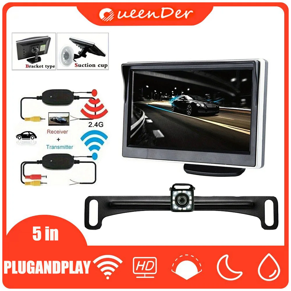 QueenDer Vehicle Accessories Backup Camera Wireless Car Rear View HD Parking System Night Vision + 5