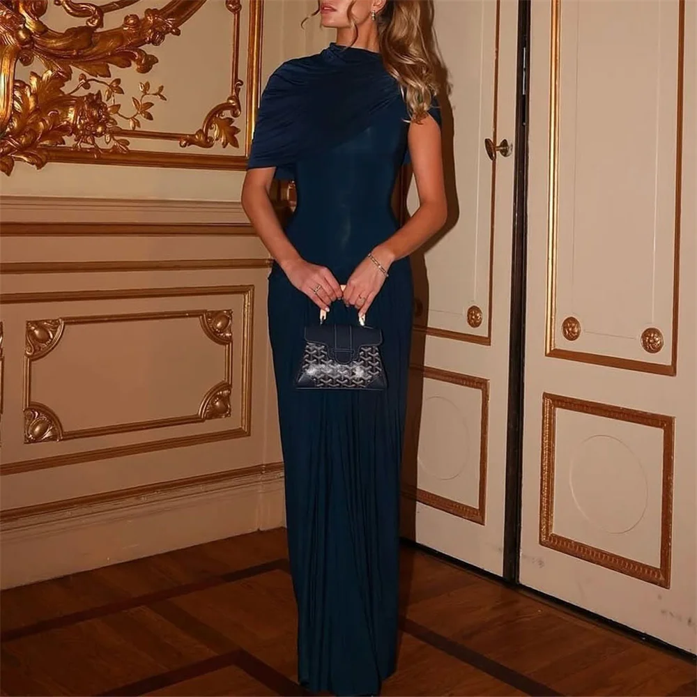 

ROYET Simple High Neck One Shoulder Short Sleeve Pleat Classic Evening Dress Floor Length Mermaid Prom Gown Customized 2025 New
