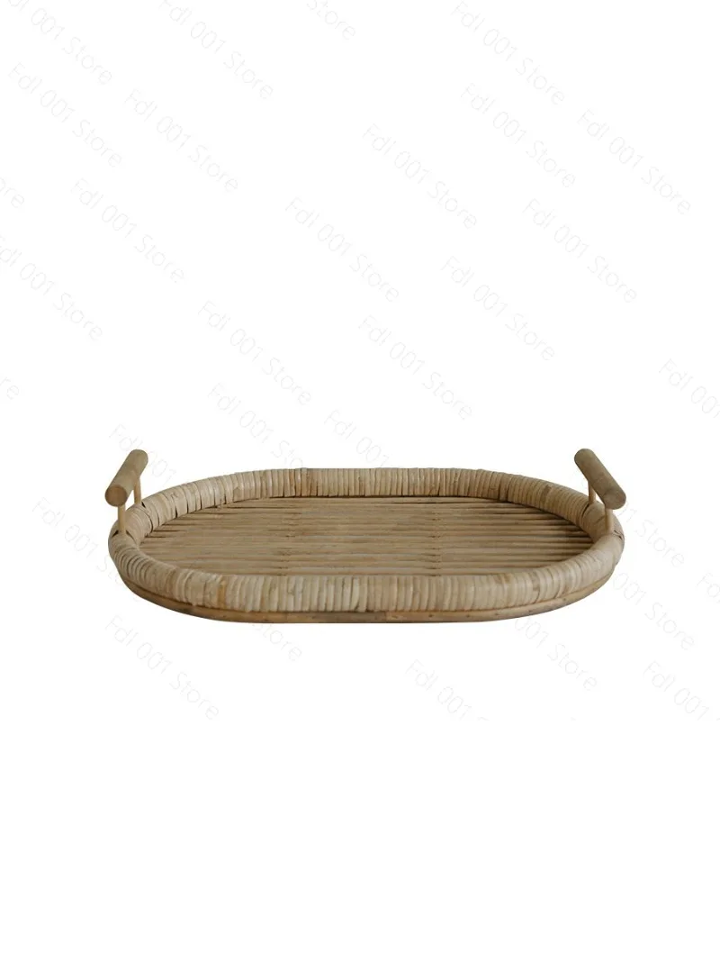 

Rattan Decor Tray Handmade Woven Tray with Handles for Home Decor Tabletop Storage Organizer