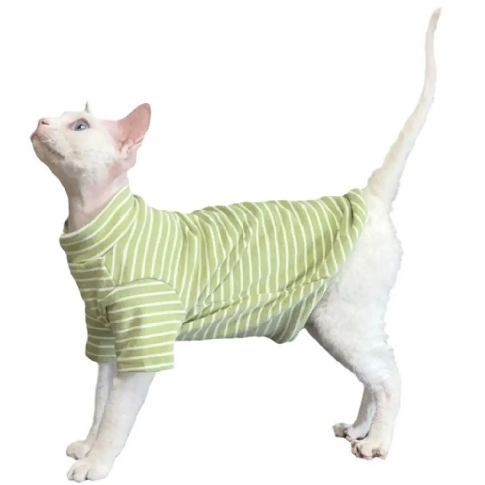 Suprimentos para gatos roupas para gatos macio quente gato listrado macacão gato duas pernas roupas sem pêlos camisa base para outono inverno