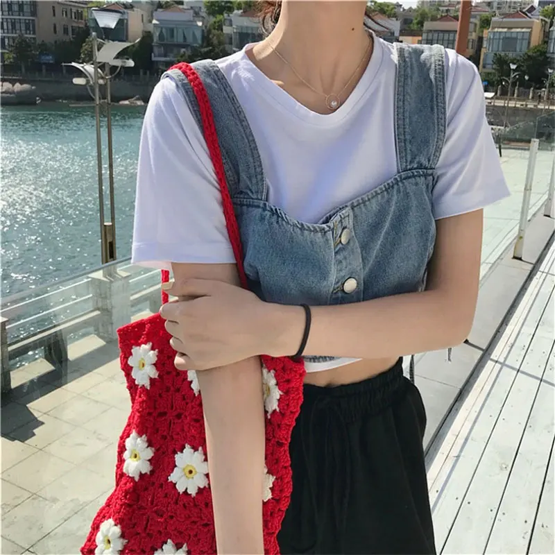 Denim Vests Women Hotsweet American Style High Street Hip Hop Cropped Bandage Leisure Stylish Spring Summer Simple All-match