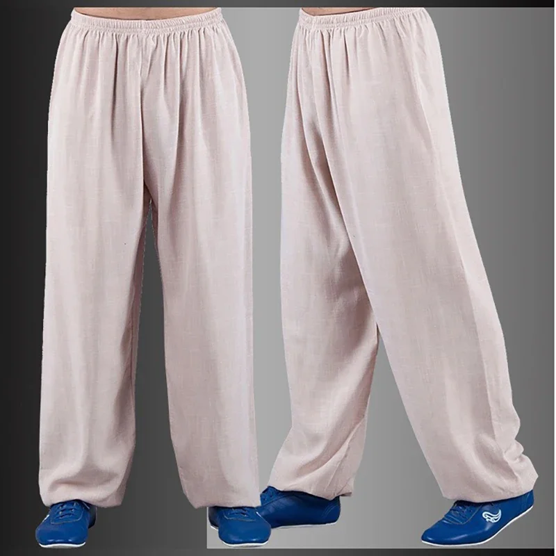 Tai Chi Pants Kung Fu Martial Art Pants Yoga Pant Linen and Polyester Yoga Pants Trousers Taiji Elastic Waist Lounge Pant for Su