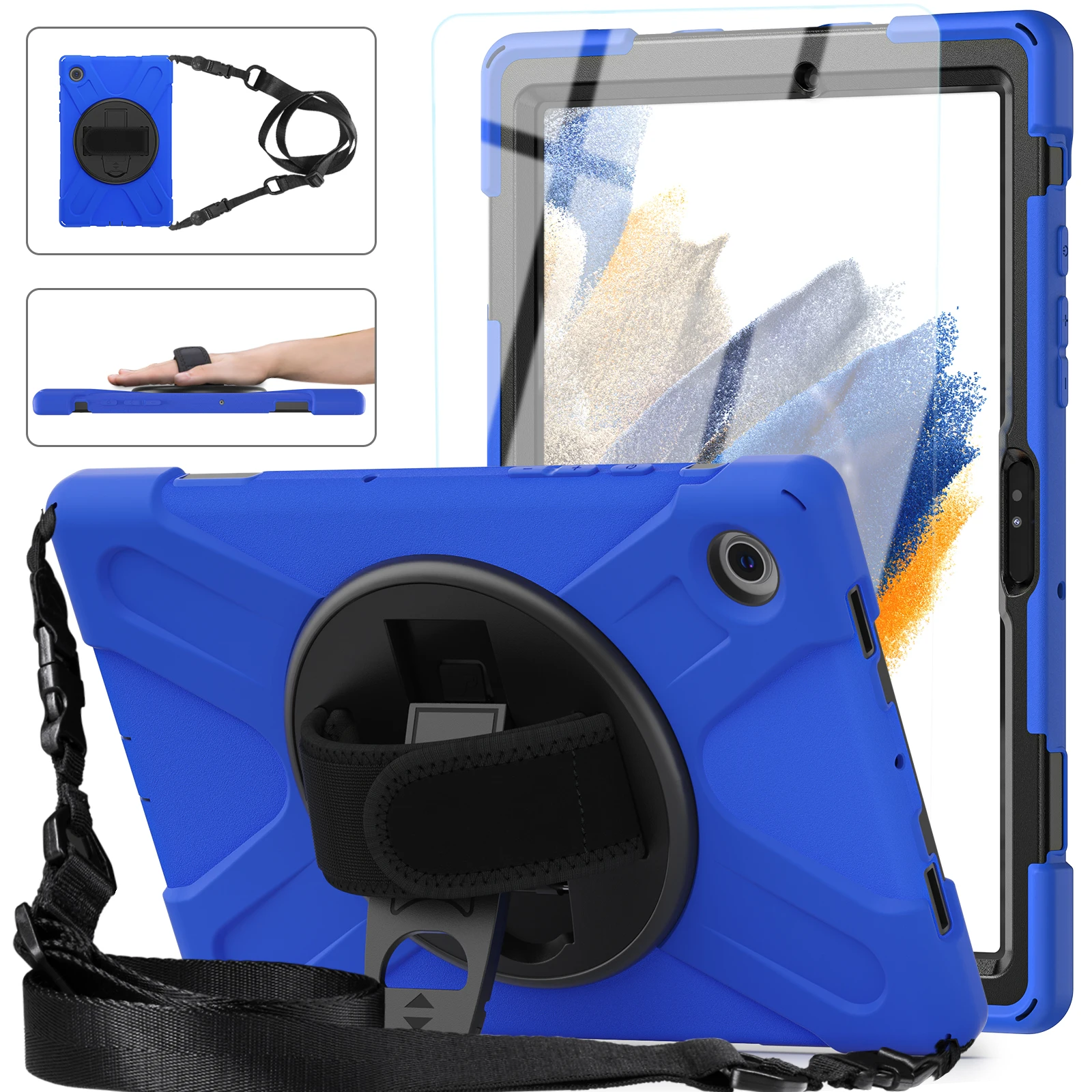 

Hybrid Rotating Case For Samsung Galaxy Tab A8 2021 10.5 inch SM-X200 SM-X205 Rugged Anti-shock Cover With Hand & Shoulder Strap