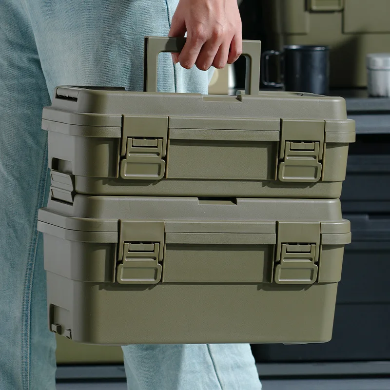 Thickened Heavy Duty Plastic Tool Box Stackable Storage Bin With Handle For Hardware Gardening Car Trunk Tool Organizer