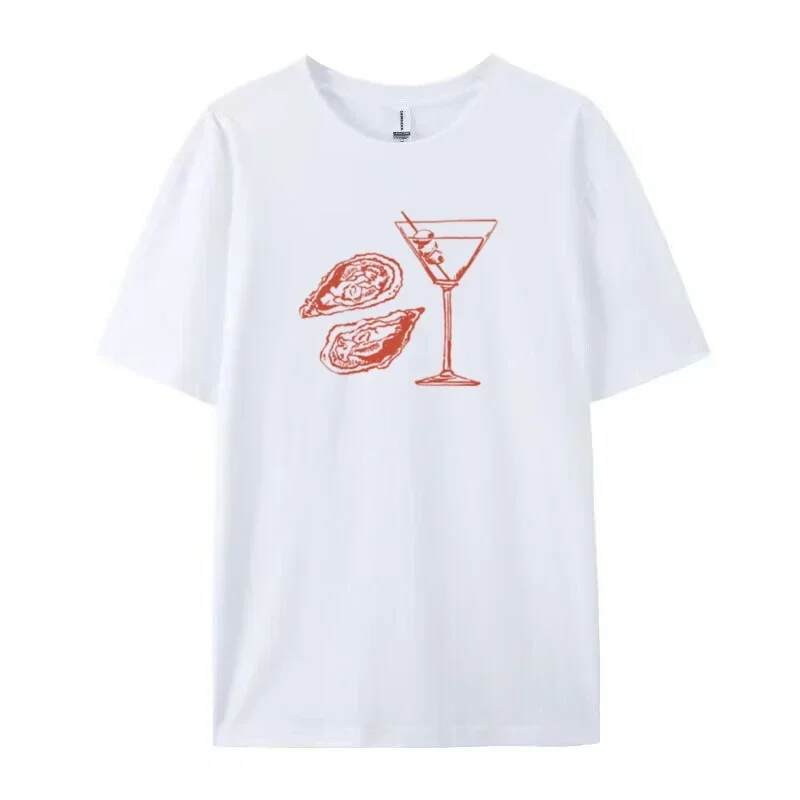 Summer American Ins Martini Oyster Printing 90s Graphic T-shirts Trendy Women's Y2k Street Clothing Cocktail Shirt T-shirt