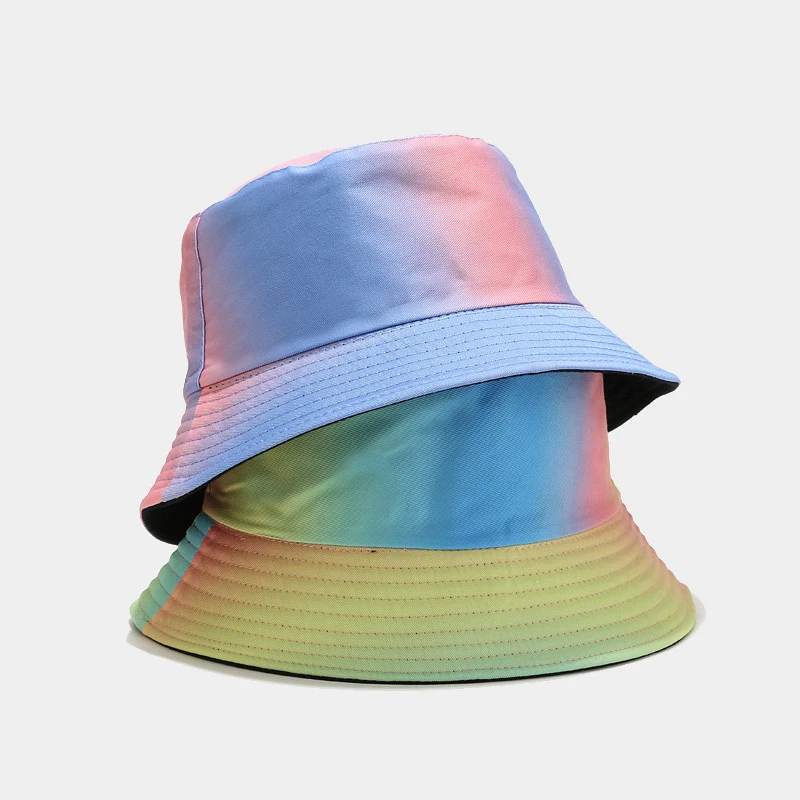 Women's Reversible Gradient Tie-Dye Bucket Hat, Cotton Sun Cap for Summer Beach Travel