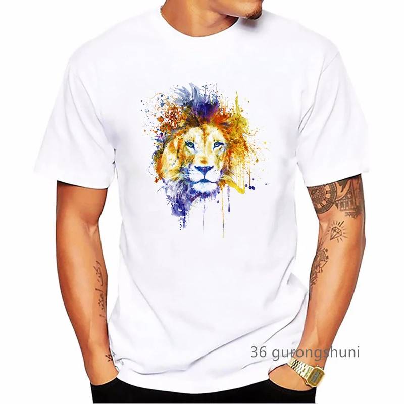 Funny Rainbow Lion Animal Print Tshirt Men Clothes 2023 Summer Fashion Short Sleeve T-Shirt Homme Harajuku Shirt