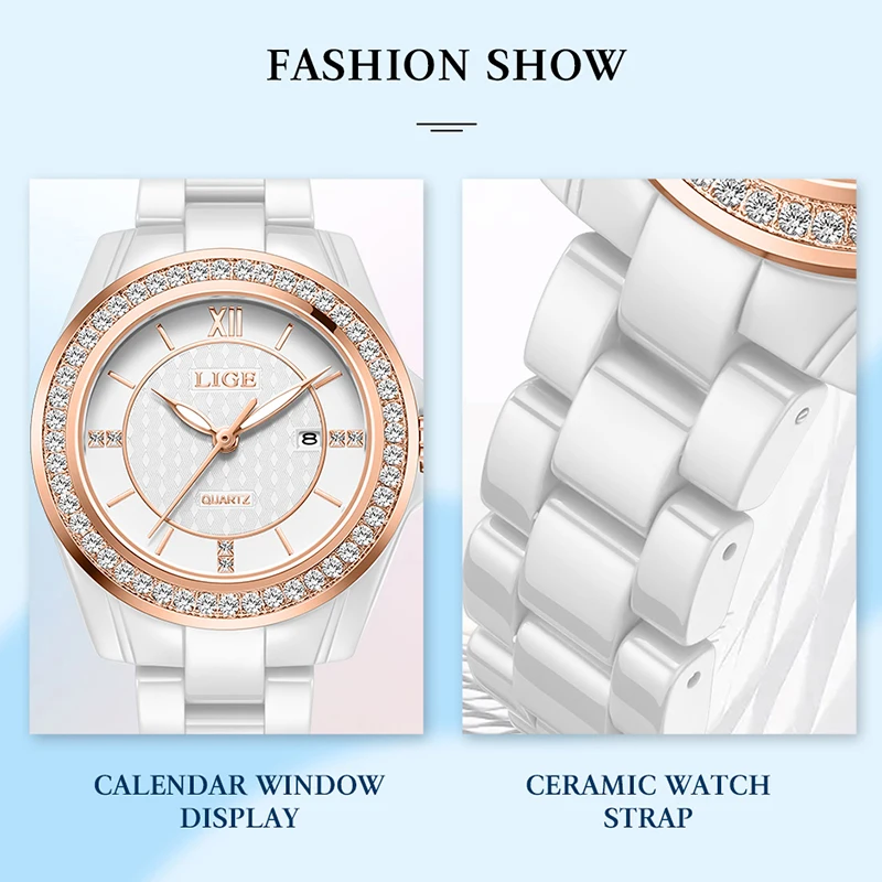 

LIGE 2026 New Elegant Womens Watch Fashion Luxury Quartz Wristwatch Waterproof Luminous Ceramic Watches Ladies Gifts Reloj Mujer