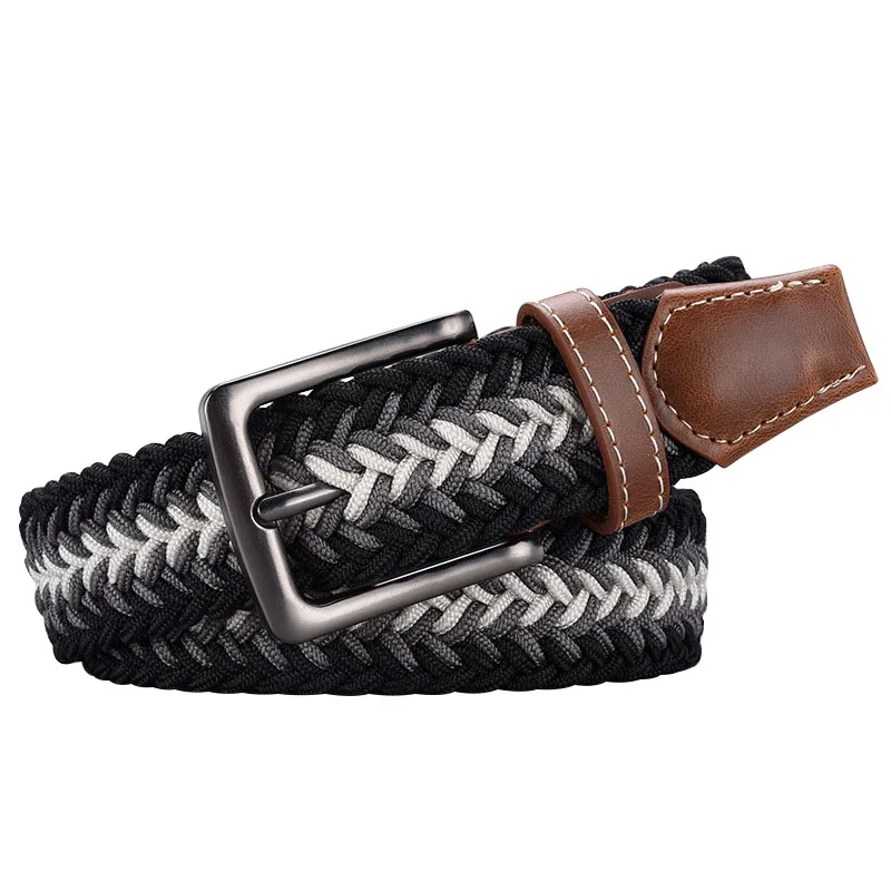 

Fashion Men Belt Splicing Color Weaving Canvas Alloy Pin Buckle Men's Belt Elastic force Luxury Belts Casual Cowboy Pants Belt