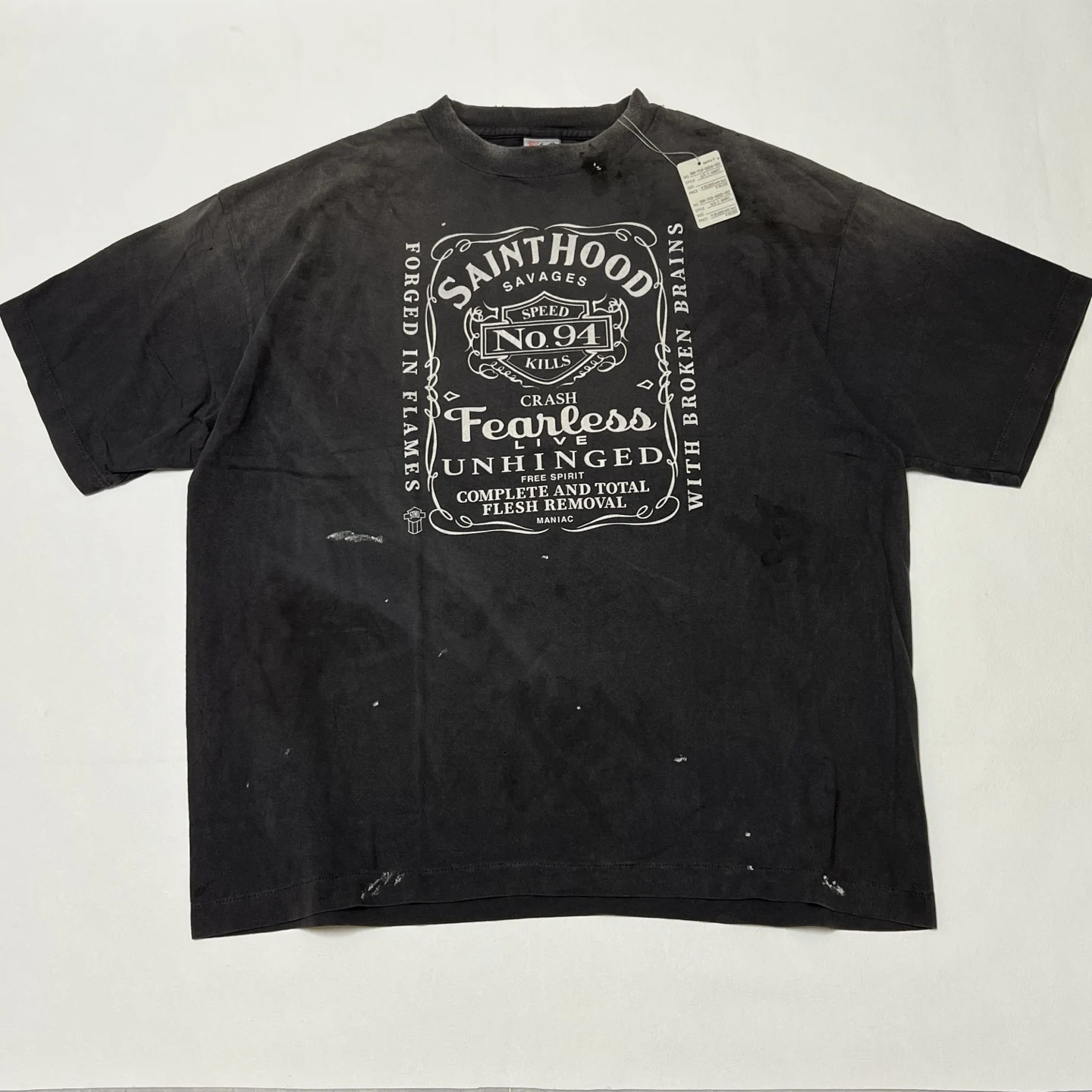 2025ss Saint x HOOD Whisky Label Printed Women Men Washed T shirts tees Loving Skeleton Angel Oversized Men Cotton T shirt