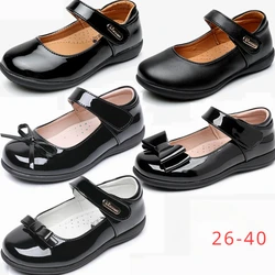 Children's Students Leather Shoes Princess Shoes Girls Black White Bowknot School Ceremony Performance Kids Little Leather Shoes