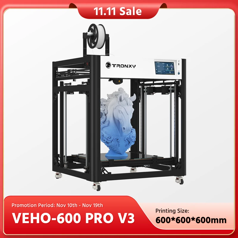 

Tronxy VEHO 600 PRO V3 FDM 3D Printer Dual-axis guide Rail direct drive 3d Printer klipper firmware 600*600*600mm