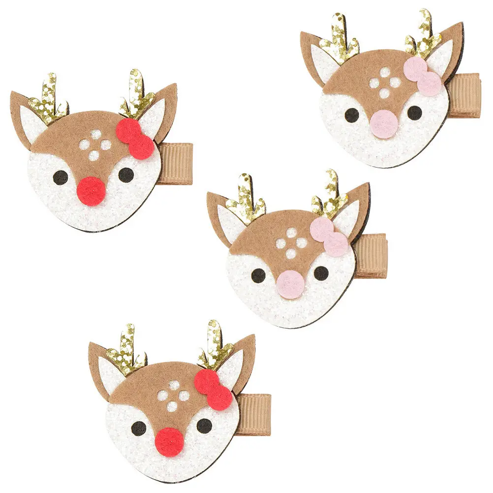 

4Pcs Christmas Deer Hair Clips for Girls Glitter Decor Lightweight Safe Kids Hairpins Xmas Headdress Lovely Cartoon Hair