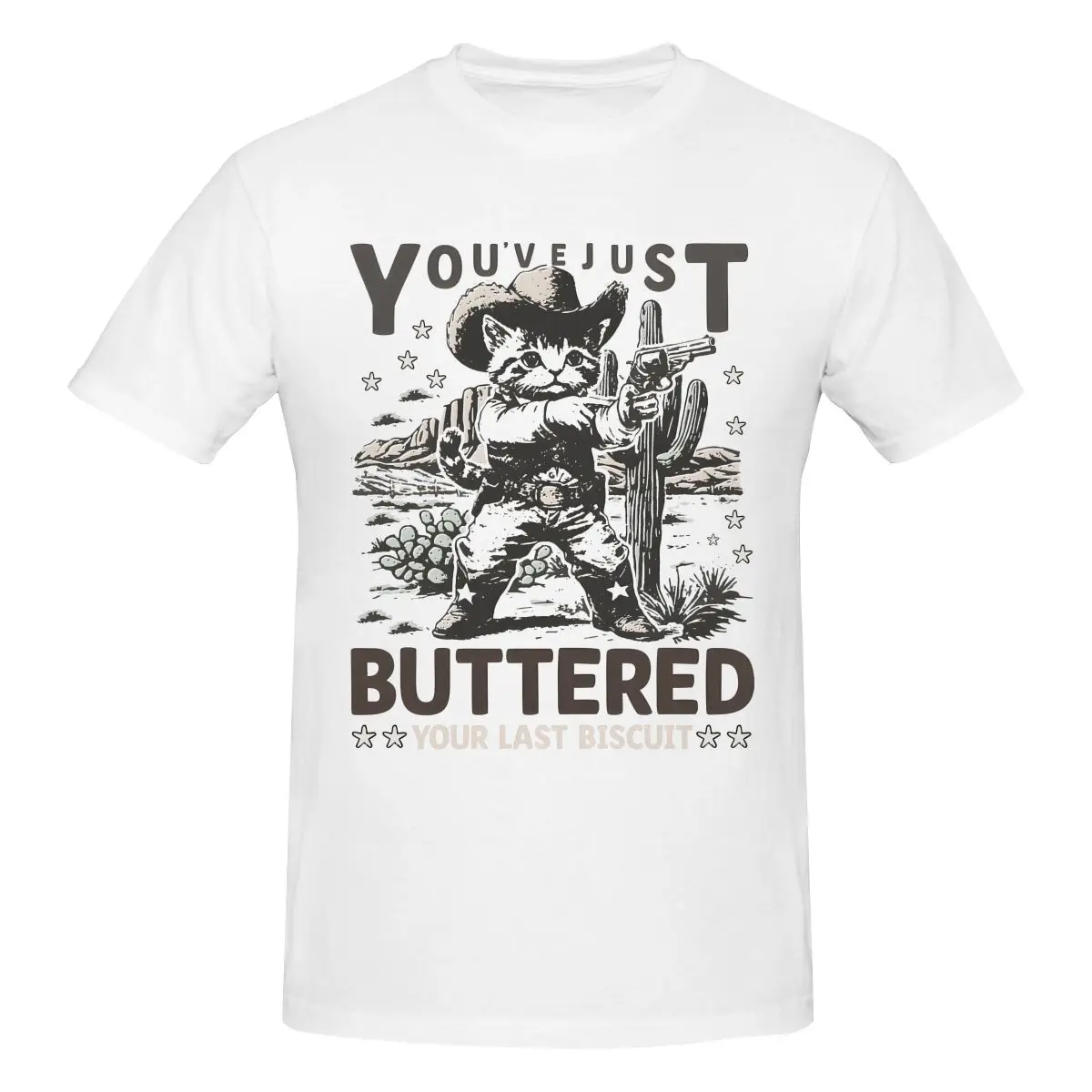 Men Funny Western Cat You've Just Buttered T-Shirt Regular Fit 100% Cotton Short Sleeve T Shirt Crew Neck Casual Tshirt Tee