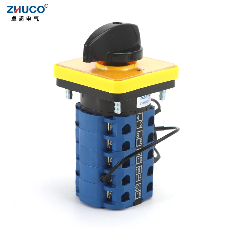 

ZHUCO SZW26/LW26-20 D307.5GL 20A 5 Poles Equipment Transfer Manual Selector 3 Positions 1-0-2 Cam Switch 48x48mm Yellow Panel