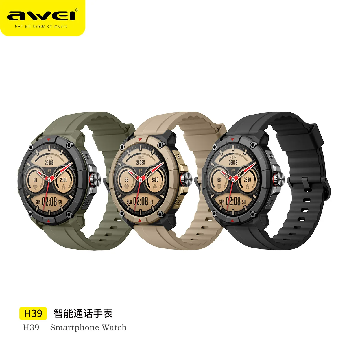 Awei GPS Outdoor Smart Watches H39 Sports Smartwatch Blood Pressure Oxygen Monitoring Bluetooth Call Smart Watch 2ATM Waterproof