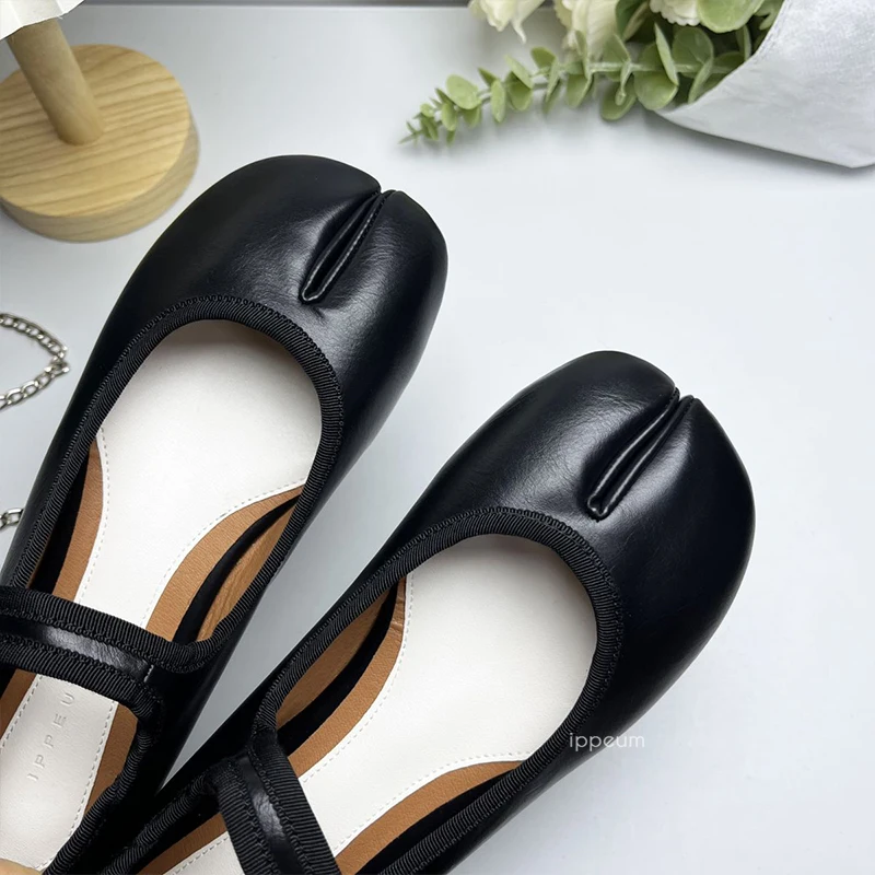 IPPEUM Black Tabi Shoes Split Toe Ballet Flats Women Plus Size 44 Mary Janes Buckle Ballerinas Zapatos Mujer