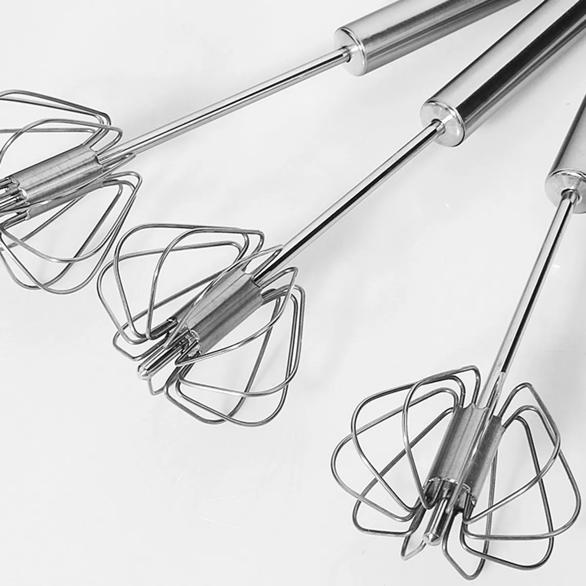 Eggbeater Stainless Steel 29.5x6x6cm Semi-Automatic Rotating Whisk Kitchen Hand Mixer for Eggs Cream Flour Dough Salad Sauce