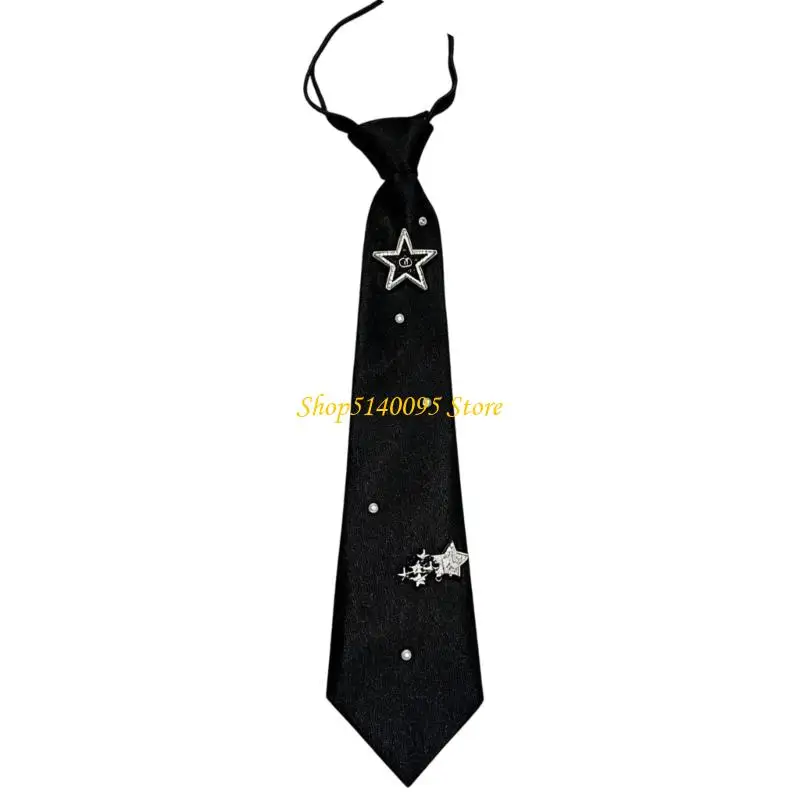 DXAE Black Fashion Necktie with Charm Accents for Party and Photos