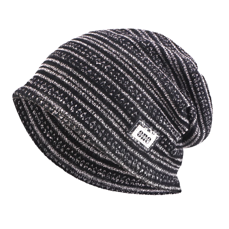 Neue trendige Damen-Doppelschicht-Stretch-Strickmütze, atmungsaktive, winddichte Slouchy-Beanie, gestreifte Bucket-Mütze, Herren-Tanz-Hiphop-Mütze – Detail 5