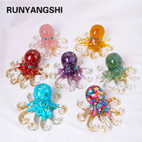 1PC Natural Crystal Gravel Octopus Statue Dropper resin Reiki Stone  Garden Statue Ornaments Office Tabletop Bar Decorative Fun