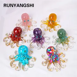 1PC Natural Crystal Gravel Octopus Statue Dropper resin Reiki Stone  Garden Statue Ornaments Office Tabletop Bar Decorative Fun