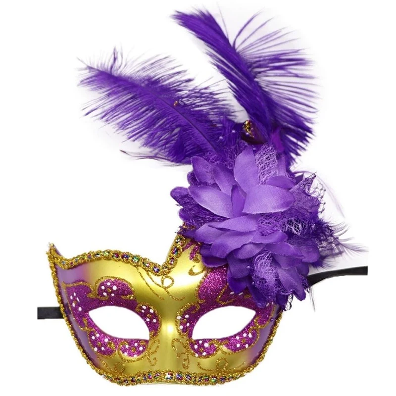 Feather Women Masquerade Masks Flower Fashion All-match Carnival Christmas Easter Halloween Show Cosplay Party Accessories Black