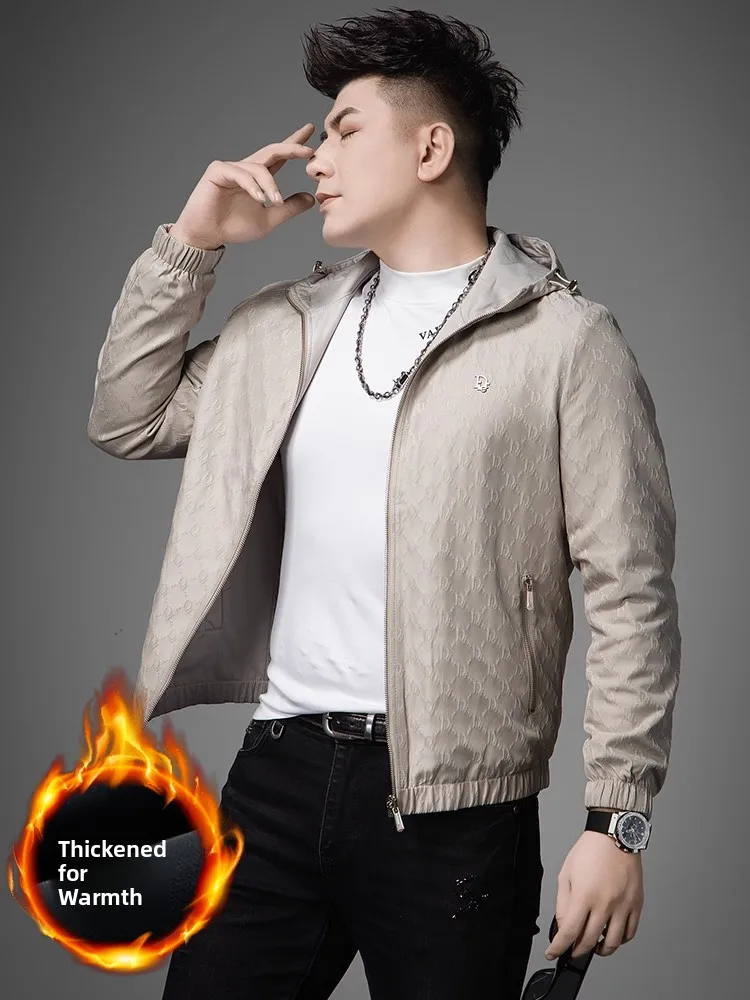 

Double-Sided Wear Men's Cotton Hooded Jaet Casual Faion Brand Autumn Winter New Sle Warm Up-irt Stand Fit Floral E...