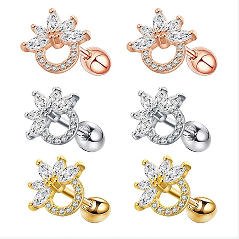 

wholesales 3 colors 16G Spiral Twist Cartilage Piercing Jewelry Cartilage Hoop Earring Clear Flower Diamond Snake Cartilage Heli