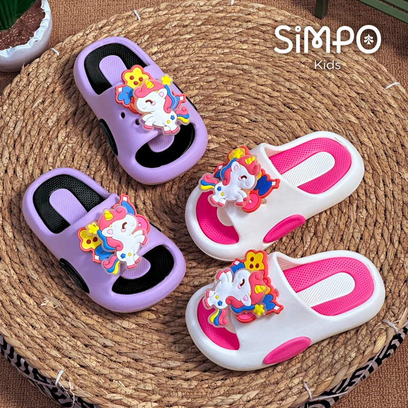 

Вращающиеся летние милые тапочки с единорогами для девочек, нескользящие шлепанцы на мягкой и толстой подошве для малышей, детская обувь без шнуровки
