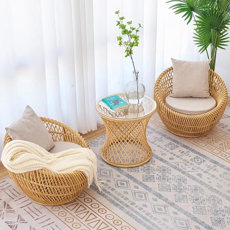 

Современные плетеные стулья и кресла-софа для балкона, сада, курорта, ручной работы, в богемном стиле, для домашнего декора, с приставным столиком