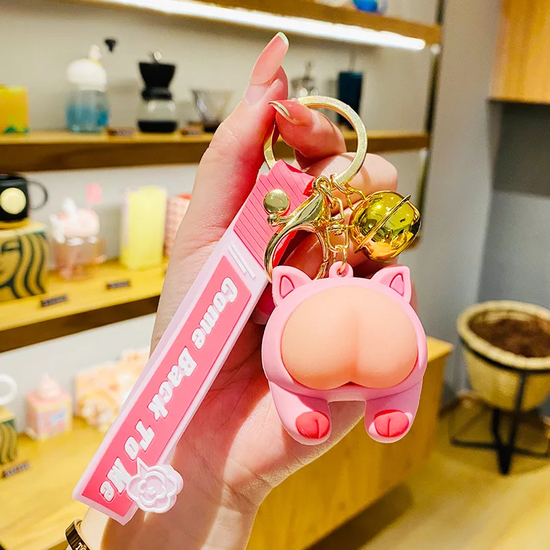 Novelty Funny Cute Decompression Q-bomb Pinch Ass Cat Keychain Charm Creative Fun Cat Pinch Music Fidget Toy Kids Venting Toys