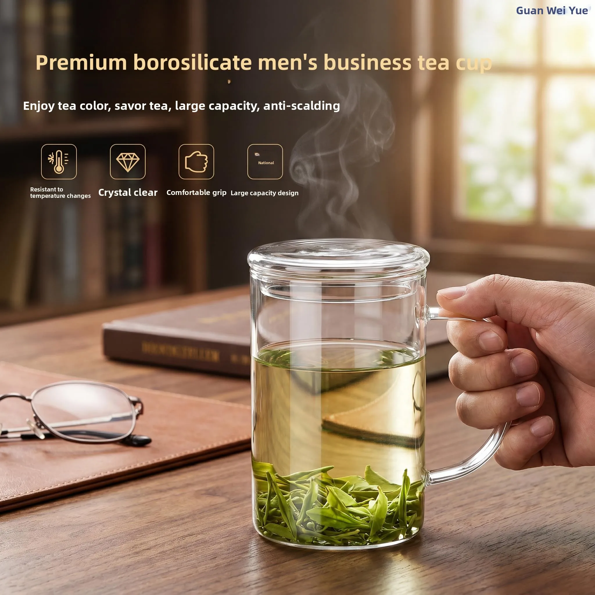 

Large Capacity High Borosilicate Glass Tea Cup for Men Food Grade Heat Resistant Water Cup Anti Drop round Shape Tea Cup