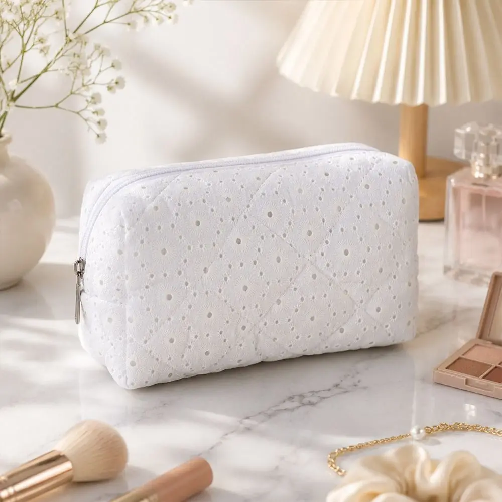INS Soft Cotton Makeup Bag Quilted Floral Print Large Capacity Toiletry Bag Cosmetic Pouch Home & Travel
