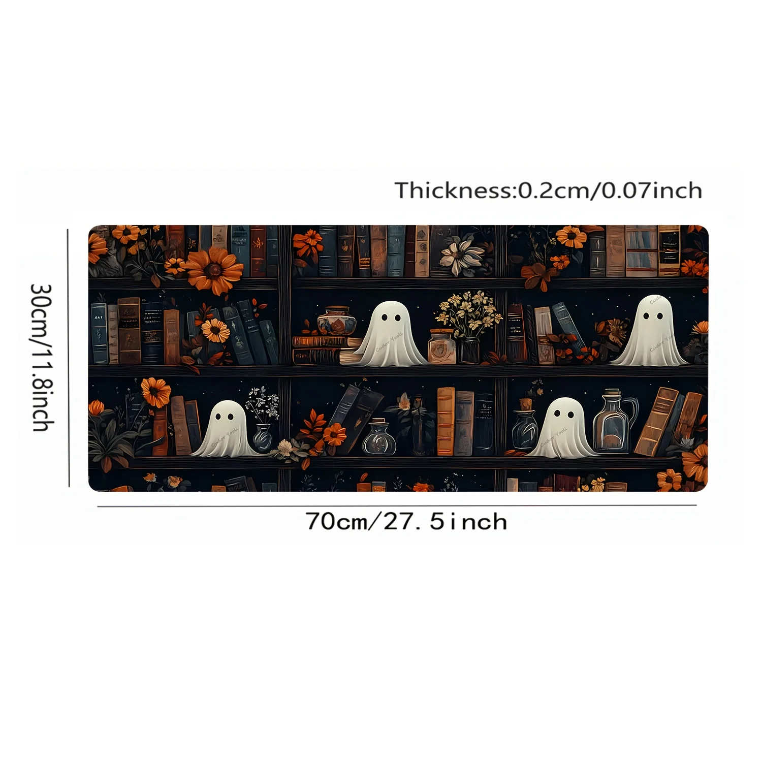Tappetino per mouse a tema Halloween e autunno, durevole, resistente alle macchie, base in gomma antiscivolo, design carino della biblioteca dei libri, tappetino per tastiera XXL