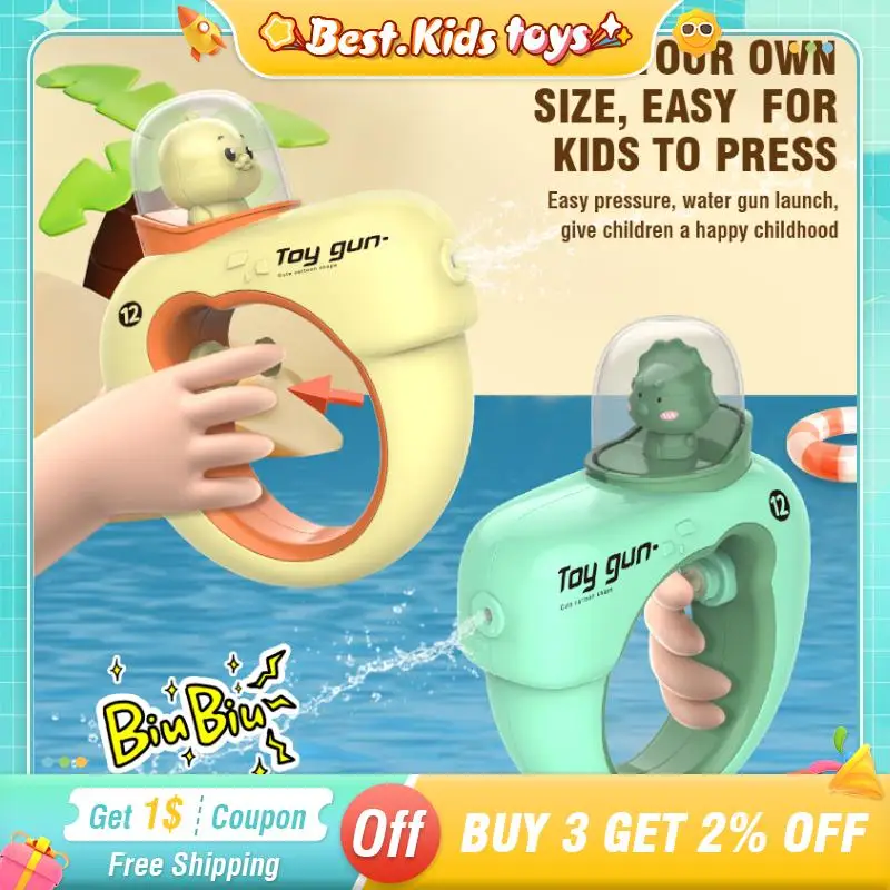 Kids Cartoon Pressing Dinosaur Water Gun Toys Mini Summer Water Splashing Bath Game Swimming Pool Outdoor Toys Beach Boys Girls