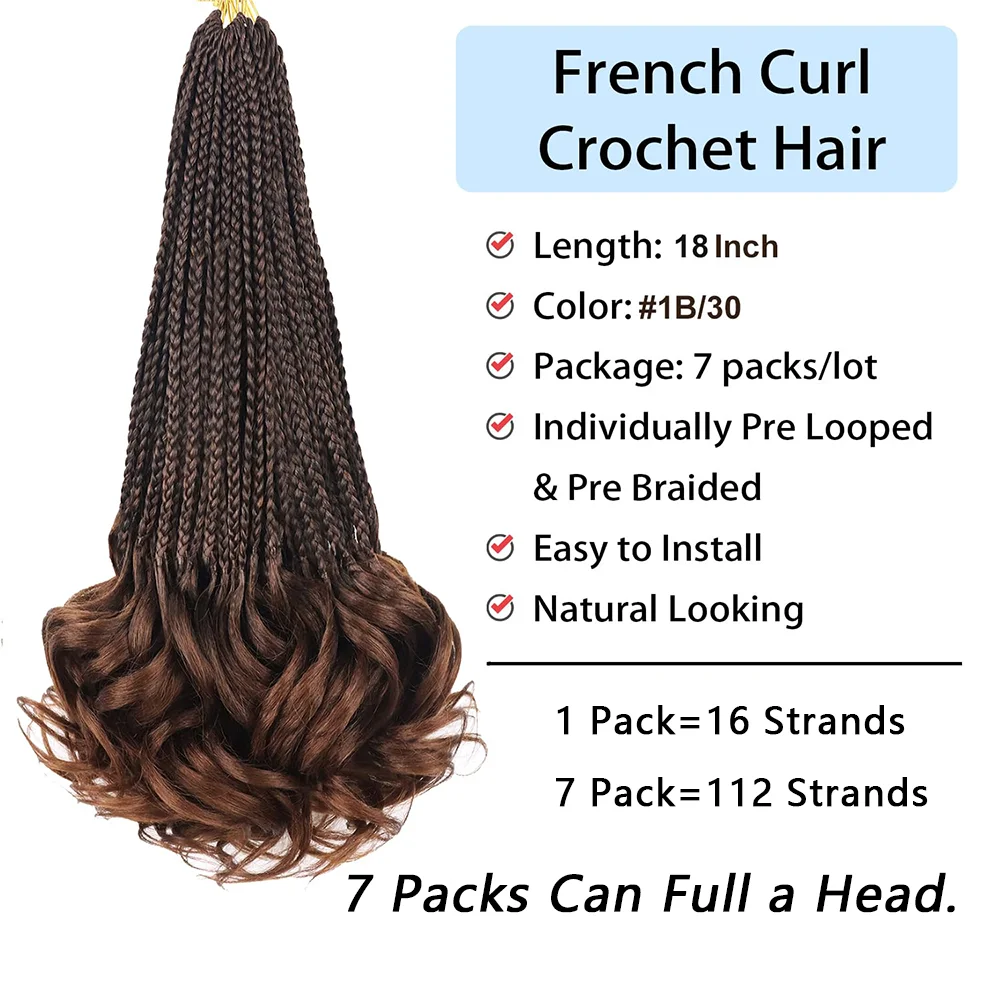 French Curl Crochet Braids 12Inch Goddess Box Braids Crochet Hair 7Packs Pre Looped Crochet Box Braid with Curly Ends  Synthetic
