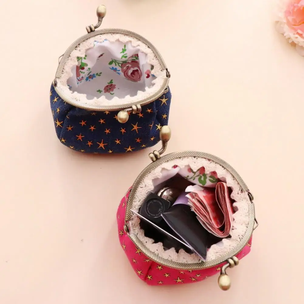 Portable Wallet Five-pointed Star Coin Purse Vintage Denim Mini Kiss-lock Change Pouch Small Keychain Wallet for Coins Cash