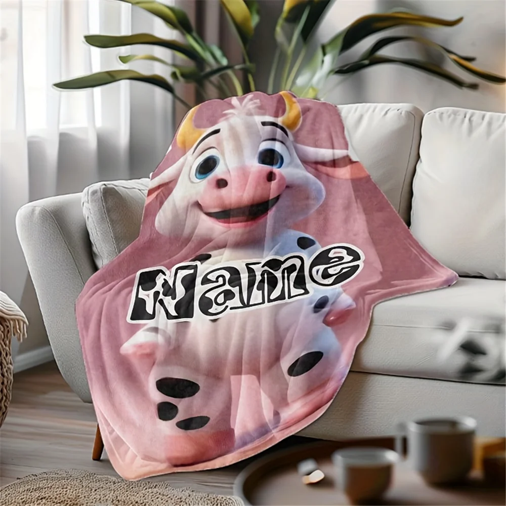 اسم مخصص بطانية الفانيلا البقرة الوردية، بطانية ناعمة، مناسبة للأريكة والسرير وأعياد الميلاد والأطفال والأصدقاء والهدايا #2