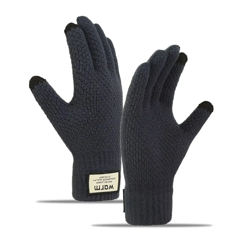 AliExpress New Men Winter Warm Knitted Gloves Windproof Solid Color Touch Screen Gloves Thickened Plush Cycling Gloves