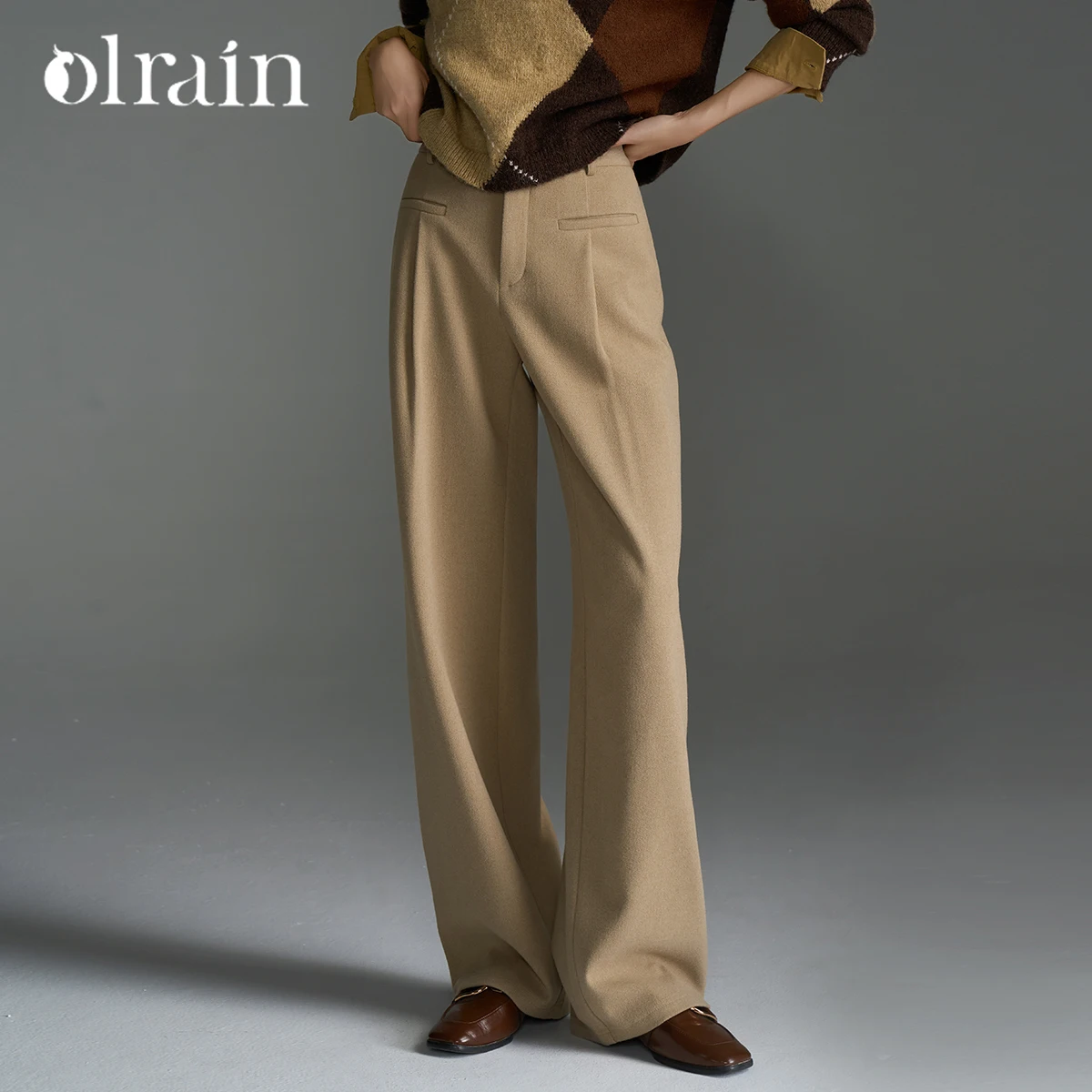

OLrain Autumn Simple Pants for Woman 2025 New Solid Wide-leg Casual Long Pant Commute High-waisted Straight Trousers O57QK001821