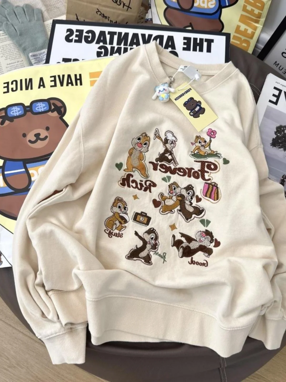 Tamanho grande 300 pou coreano sle preguiçoso dos desenhos animados puro algodão fce feminino longo sve moletom inverno streetwear